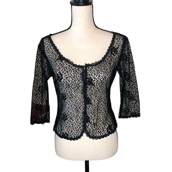 Calme Black Crochet Whimsygoth Button Front Top Size M - Picture 1 of 12